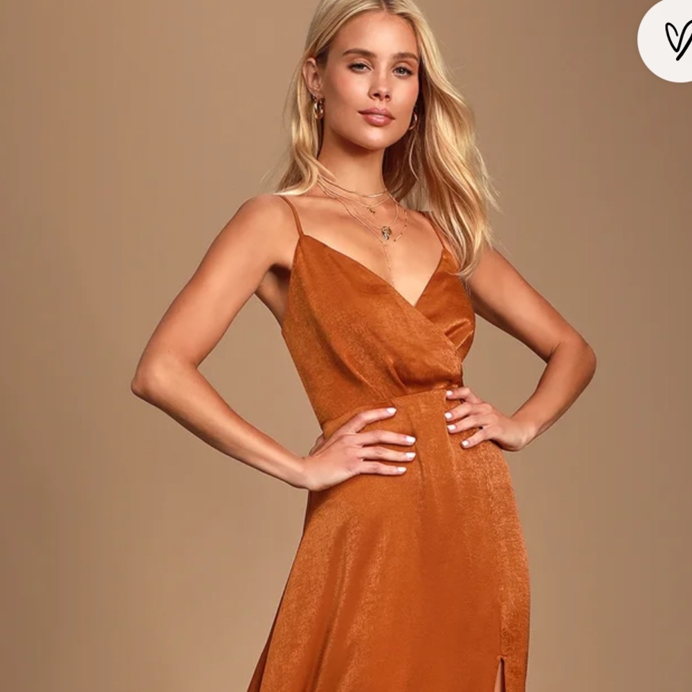 Lulu’s Rust Satin Maxi Dress